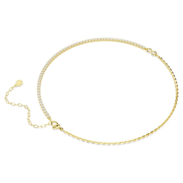 Matrix necklace Round cut, White, 18K gold finish